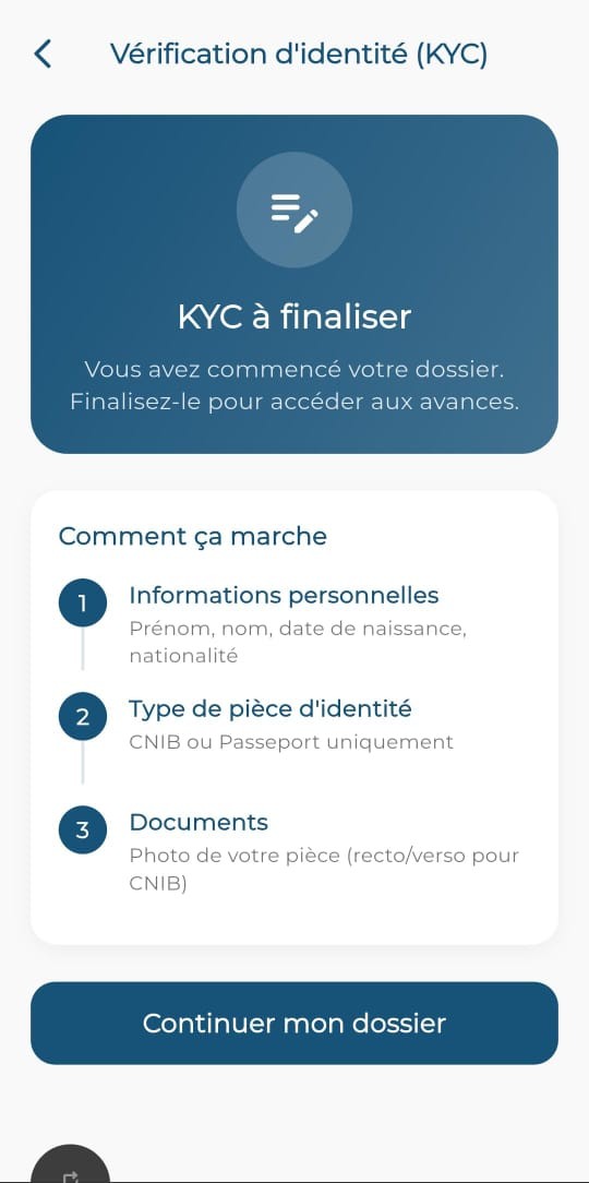 Écran de vérification d'identité sécurisée sur l'application PengMe
