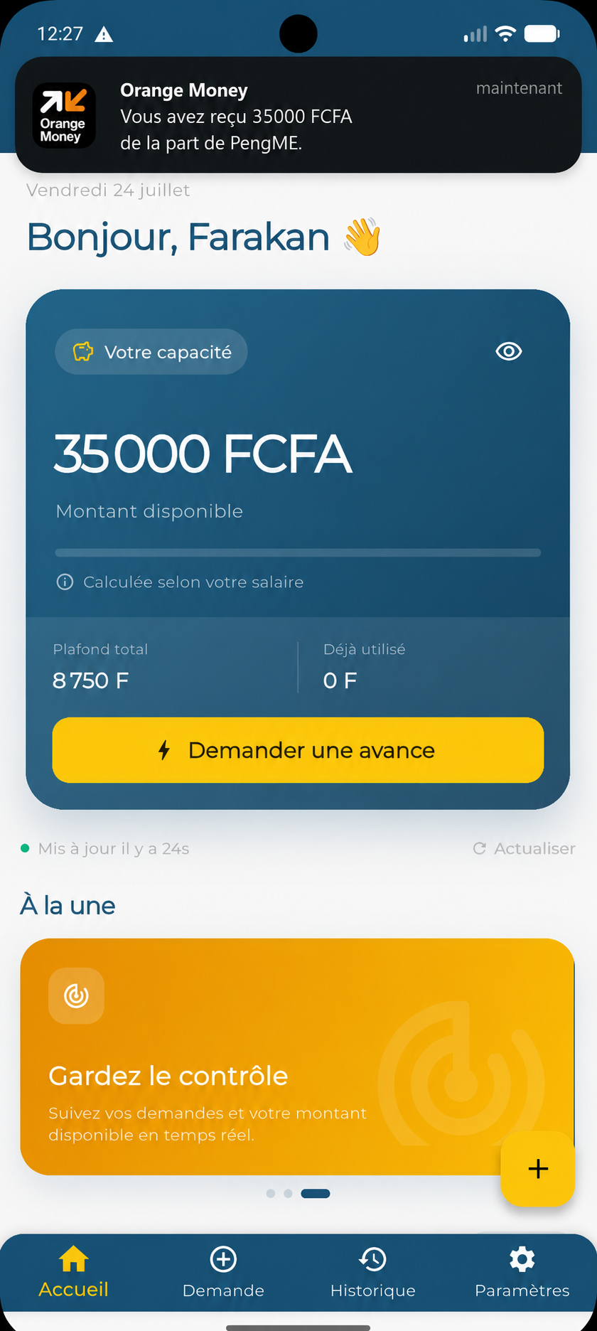 Suivi du versement de l'avance sur salaire via Mobile Money avec PengMe
